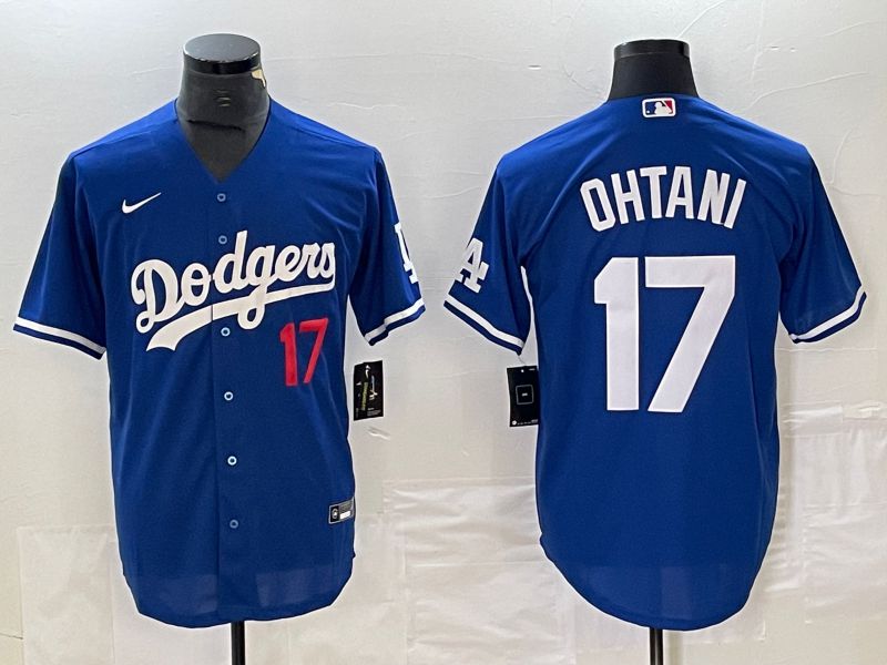 Men Los Angeles Dodgers 17 Ohtani Blue Nike Game MLB Jersey style 2